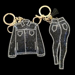 Black Rhinestone Jacket & Jeans Keychain Set – Bling Bag Charms